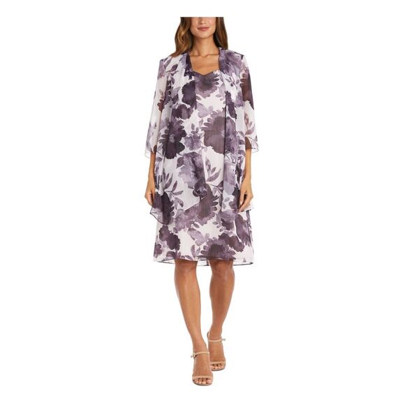 R&M RICHARDS WOMAN Sweaters - R&M RICHARDS WOMAN Womens Purple 3/4 Sleeve Open Front Evening Cardigan Plus 14W
